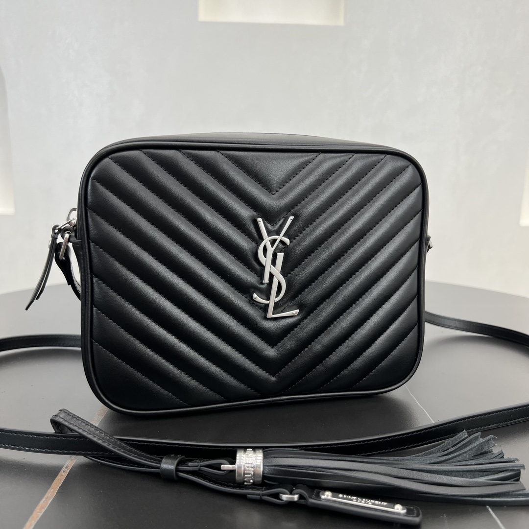 Saint Laurent LOU Camera Quilted Calfskin Shoulder Bag Handbag Black 715232 Silver